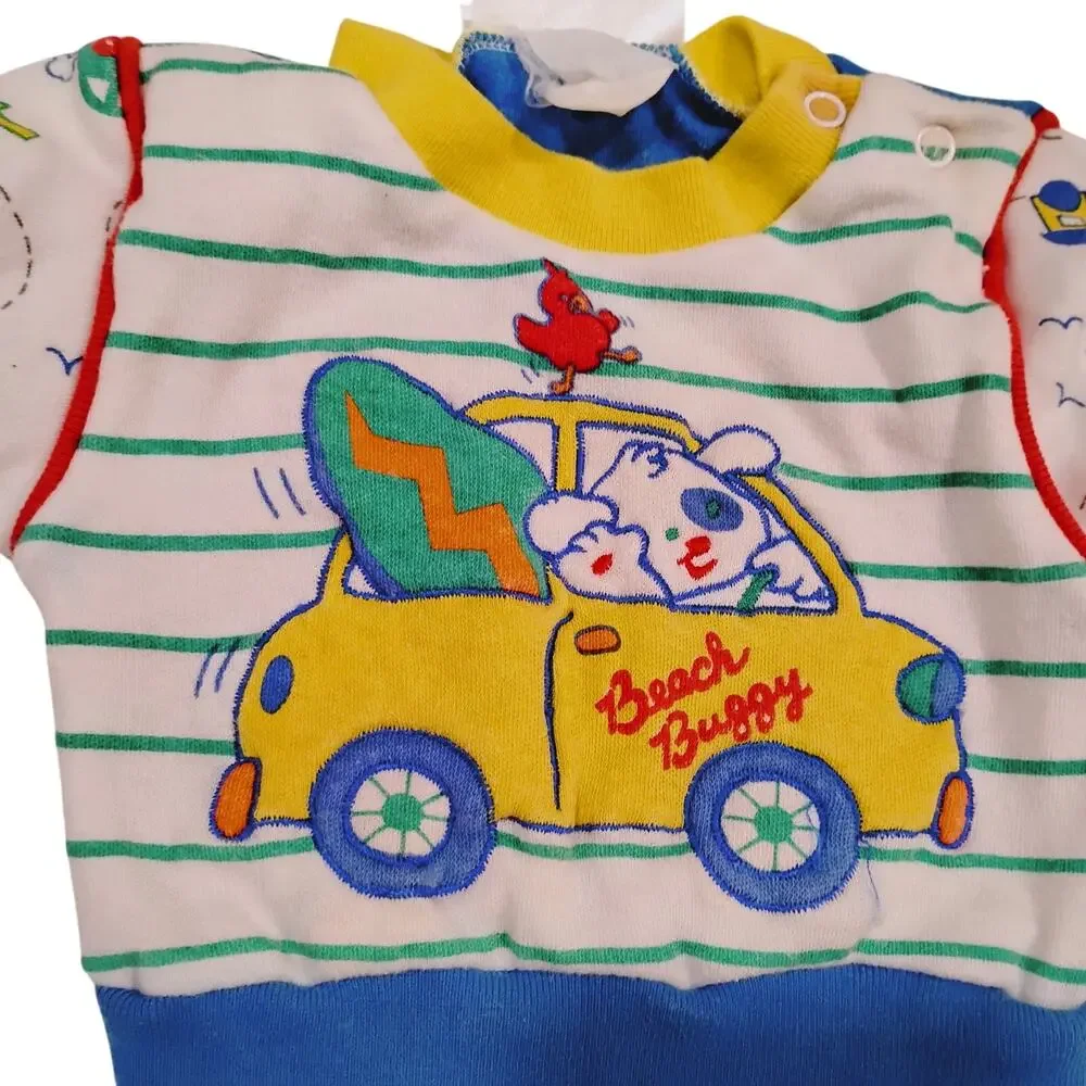 VTG Infant Baby Boy 0-3 Months Childwise Beach Buggy Dog Car BlueGreenYell Shirt